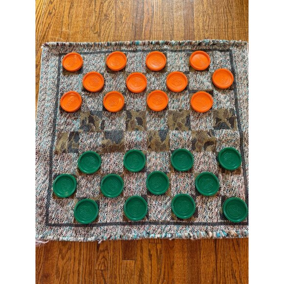 Vintage Rug/mat Camping Traveling Large Checker Family Game Set - Picture 5 of 9
